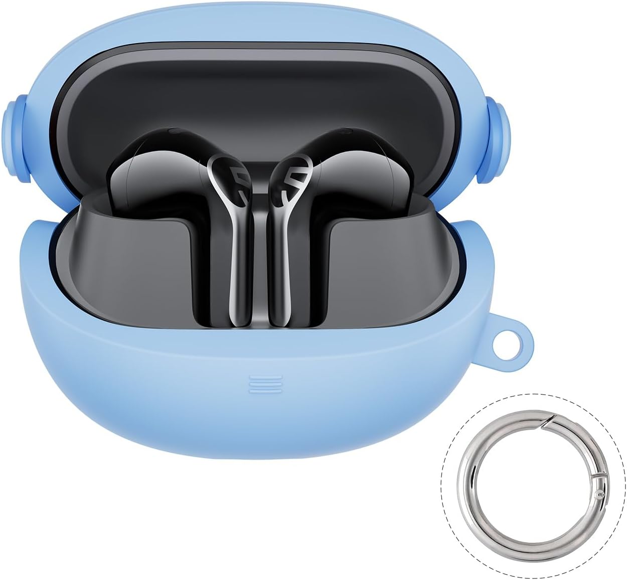 Soundpeats Air6 HS Earbuds Protective Case, Blue Color, Soft Silicone Headphone Cover with Round Spring Clip, Shockproof, Dust and Water Resistant, Charging Port Accessible