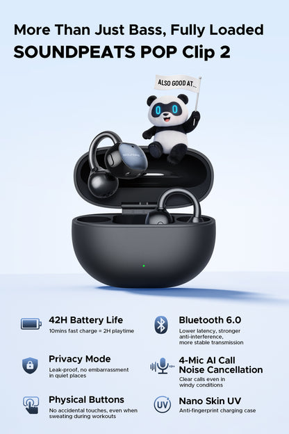 Soundpeats UU2 (Pop Clip2) Open-Ear Earbuds, Hi-Res Certified with LDAC Support, Up to 42 Hours Playback, Bluetooth 6.0, Physical Buttons,12mm PVD dual-magnet driver