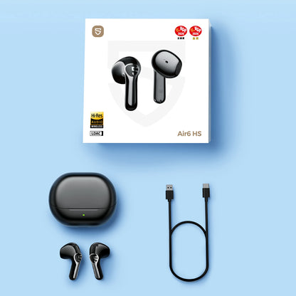 Soundpeats Air 6 HS Semi-in-Ear Earbuds, 13mm Triple-Magnet Bio-Composite Driver, Hi-Res Audio Certified with LDAC Support, 45H Playtime, Spatial Audio, Bluetooth 6.0, IPX5 Water Resistance