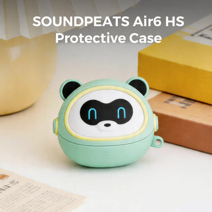 Soundpeats Air6 HS Earbuds Protective Case, Green Color, Soft Silicone Headphone Cover with Round Spring Clip, Shockproof, Dust and Water Resistant, Charging Port Accessible