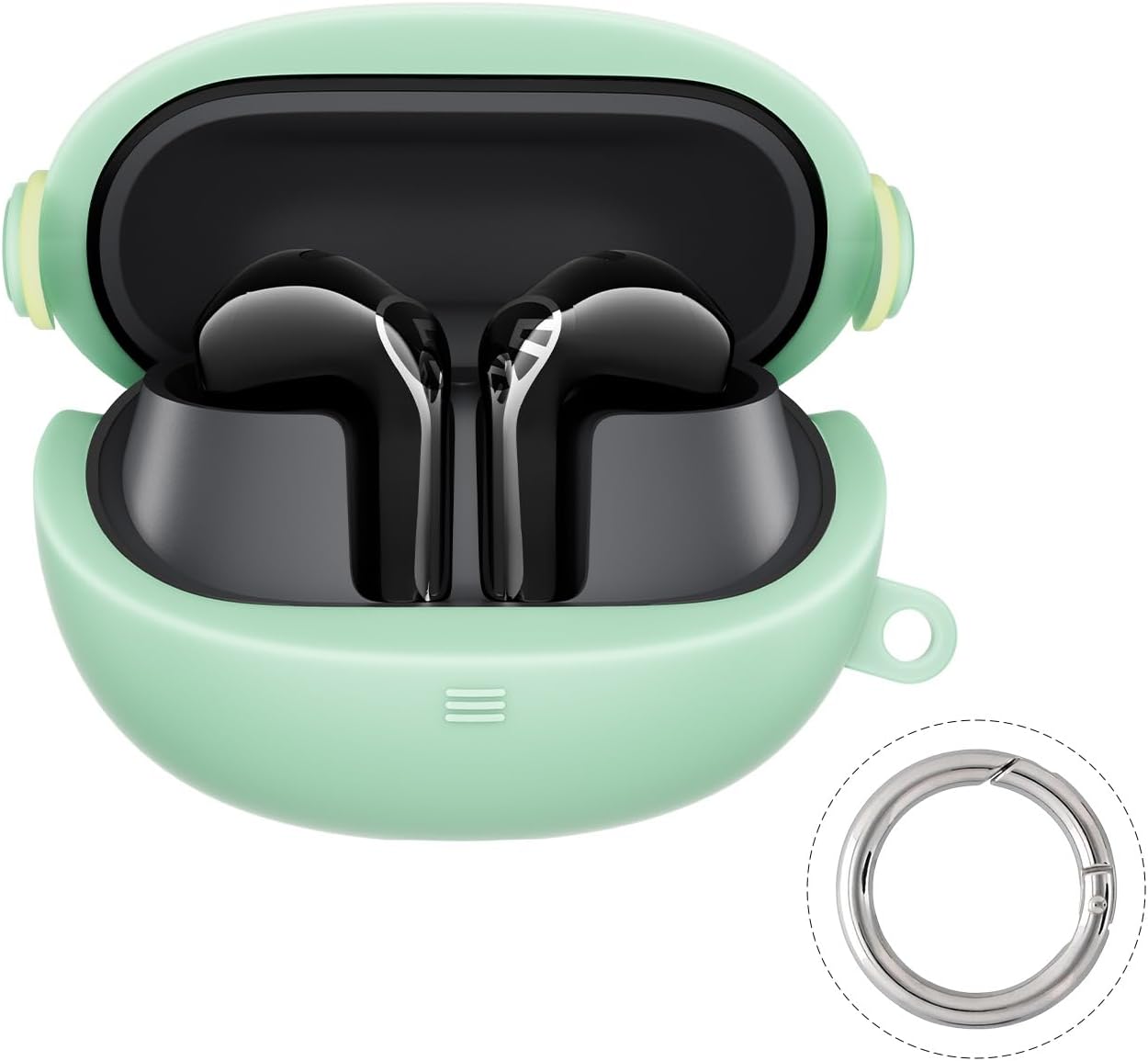 Soundpeats Air6 HS Earbuds Protective Case, Green Color, Soft Silicone Headphone Cover with Round Spring Clip, Shockproof, Dust and Water Resistant, Charging Port Accessible