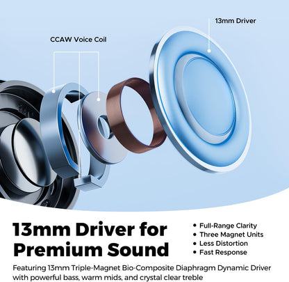 Soundpeats Air 6 HS Semi-in-Ear Earbuds, 13mm Triple-Magnet Bio-Composite Driver, Hi-Res Audio Certified with LDAC Support, 45H Playtime, Spatial Audio, Bluetooth 6.0, IPX5 Water Resistance