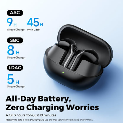 Soundpeats Air 6 HS Semi-in-Ear Earbuds, 13mm Triple-Magnet Bio-Composite Driver, Hi-Res Audio Certified with LDAC Support, 45H Playtime, Spatial Audio, Bluetooth 6.0, IPX5 Water Resistance