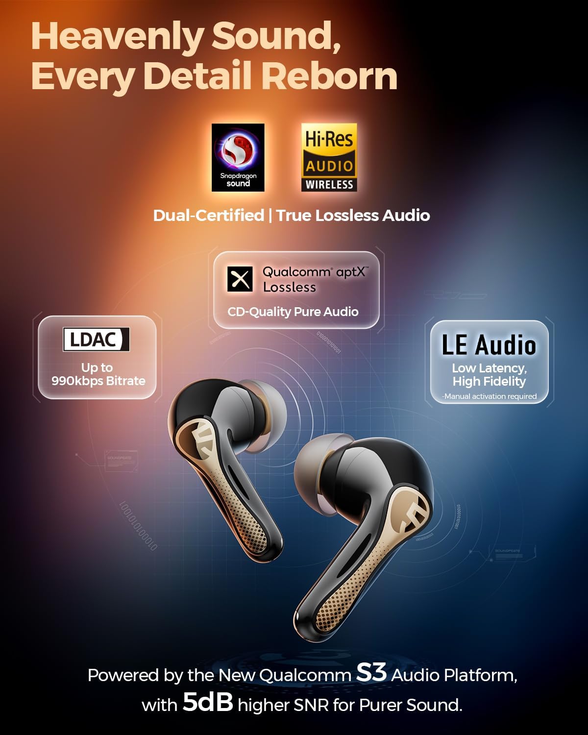 Soundpeats Air5 Pro+ xMEMS & Aptos Class-H Amplifier, LDAC & aptX Lossless, LE Audio, Hi-Res Audio