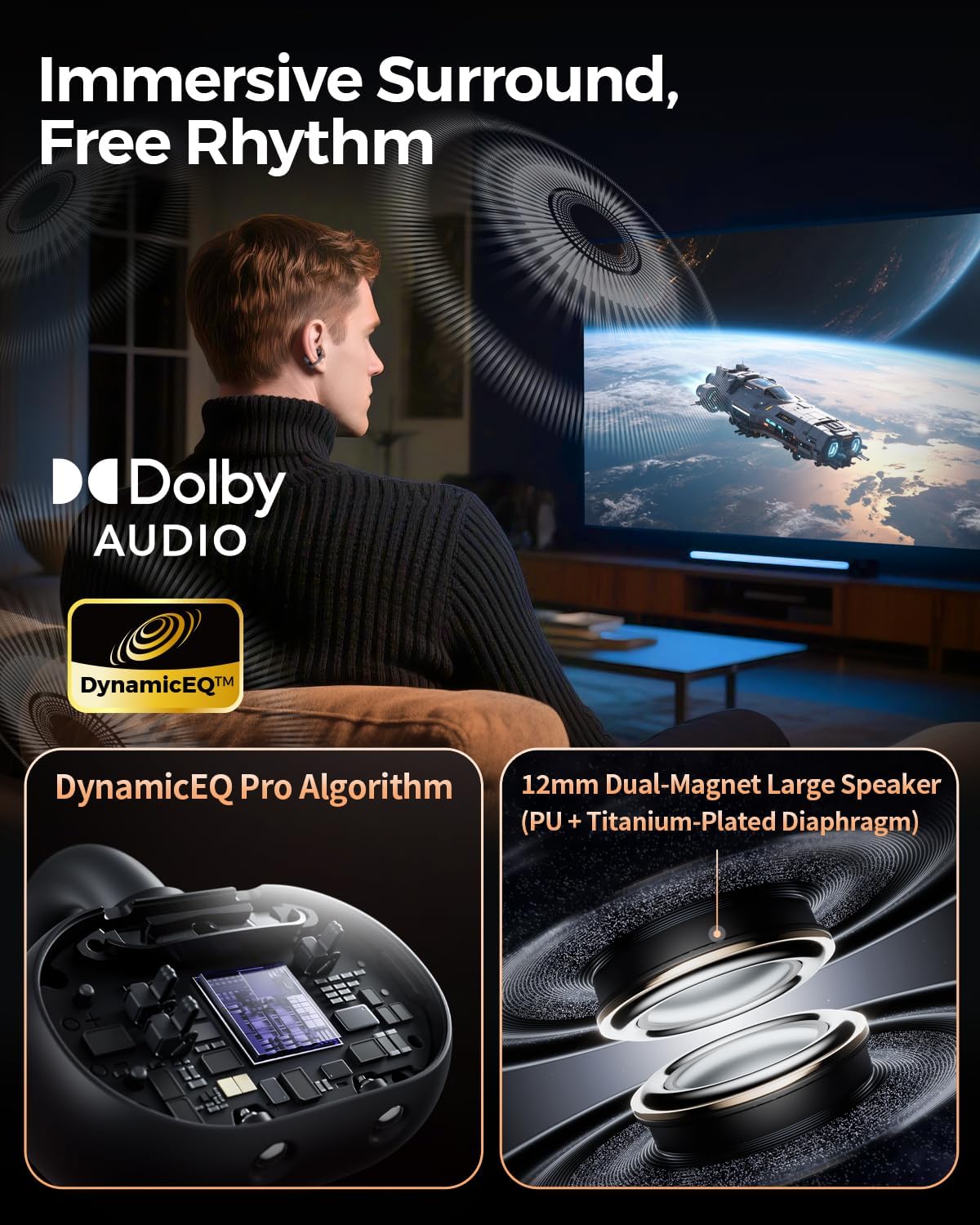 Soundpeats Clip 1 Open-Ear Wireless Earbuds Hi-Res & LDAC, Dolby Audio