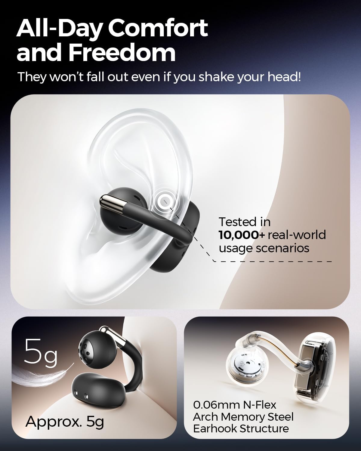 Soundpeats Clip 1 Open-Ear Wireless Earbuds Hi-Res & LDAC, Dolby Audio