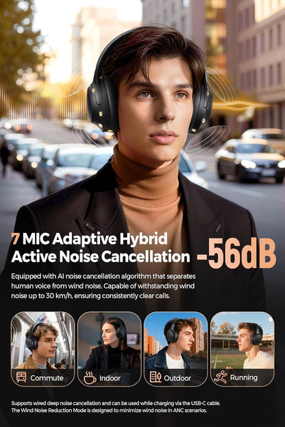 Soundpeats Cove Pro Hi-Res Audio Dual Gold  Certified With LDAC Support, 95Hrs Playtime, 56dB Hybrid Active Noise Cancelling, Customize EQ, Bluetooth 6.0 Over Ear Wireless Headphone