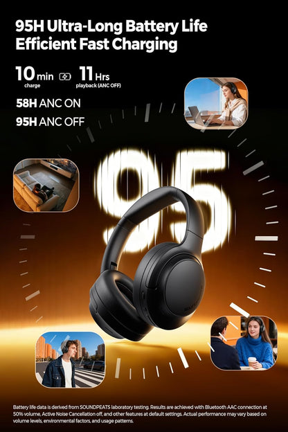 Soundpeats Cove Pro Hi-Res Audio Dual Gold  Certified With LDAC Support, 95Hrs Playtime, 56dB Hybrid Active Noise Cancelling, Customize EQ, Bluetooth 6.0 Over Ear Wireless Headphone
